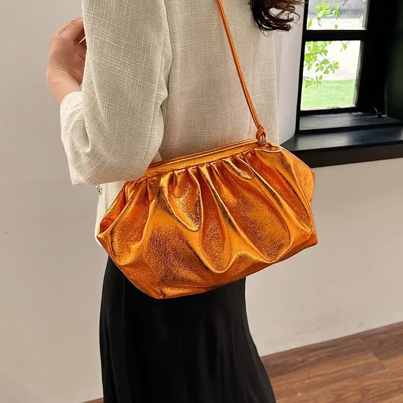 Small Women's Leather Sier Cloud Gold Crossbody Bag Ladies Party Clutch Purse Female Handbags swissmilitary
