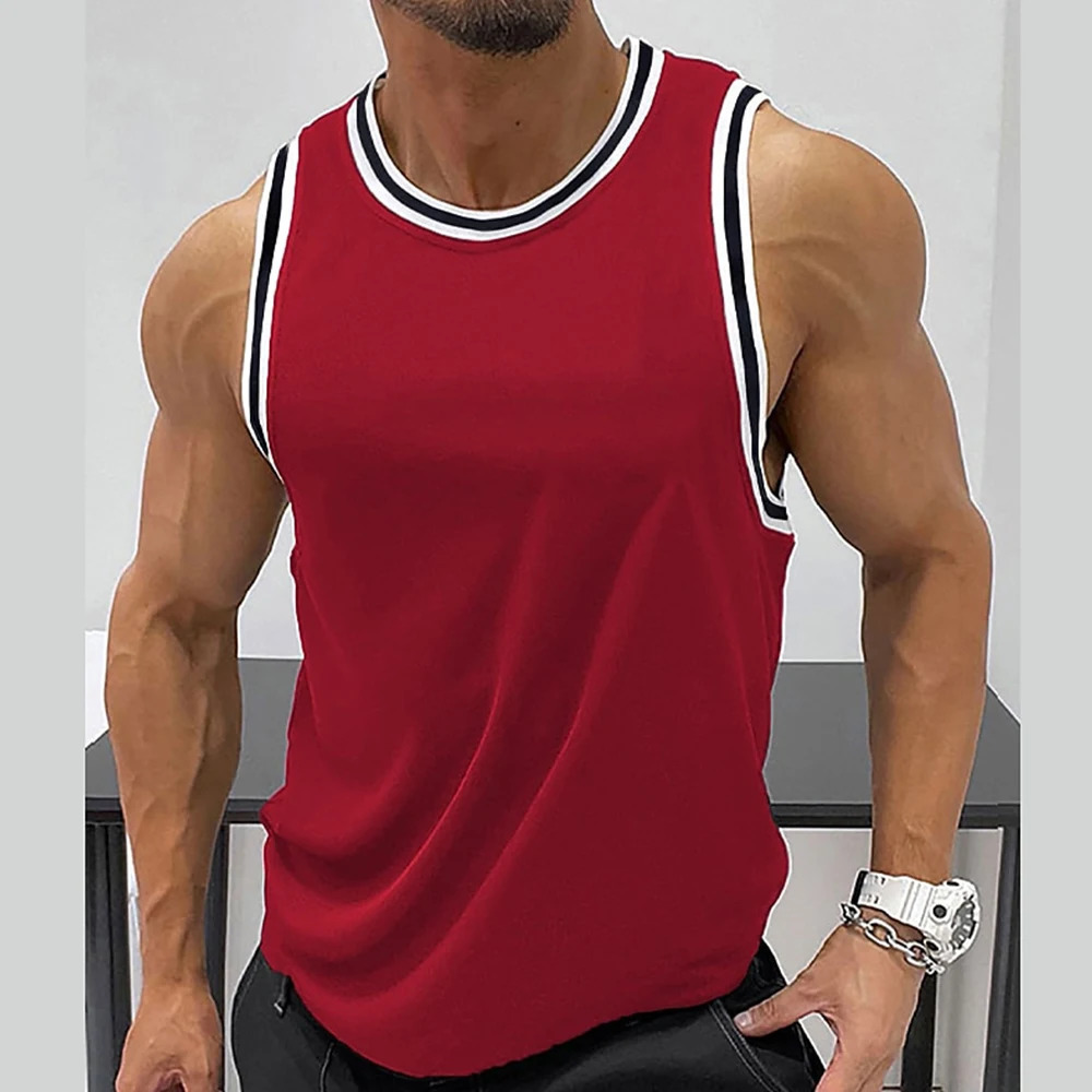 Mens solid sleeveless round neck sports Tshirt outdoor training vest top mens daily gym bra 250207
