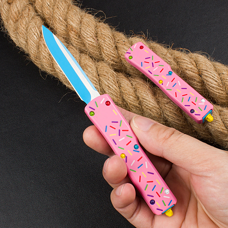 High End Small Tactical Knife D2 Blued Blade Doughnut Aviation Aluminum Handle Outdoor Mini EDC Pocket Knives with Nylon Bag