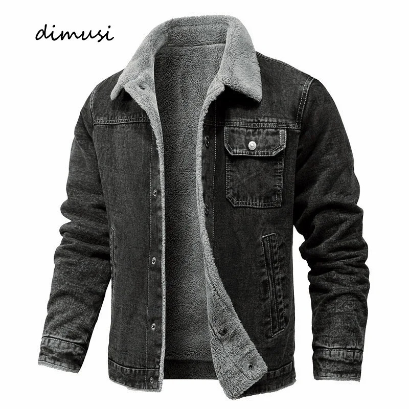 DIMUSI Mens Winter Jacket Fashion Lapel Sherpa Fleece Lined Thicken Denim Jean Trucker Jacke Men Jeans Coats Clothing 5XL 250208Z
