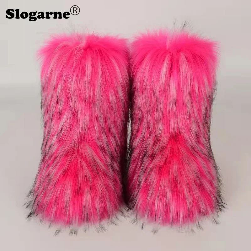Womens Winter Fluffy Faux Fur Boots Woman Plush Warm Snow Footwear Girls Furry Bottes Fashion Shoe 250118