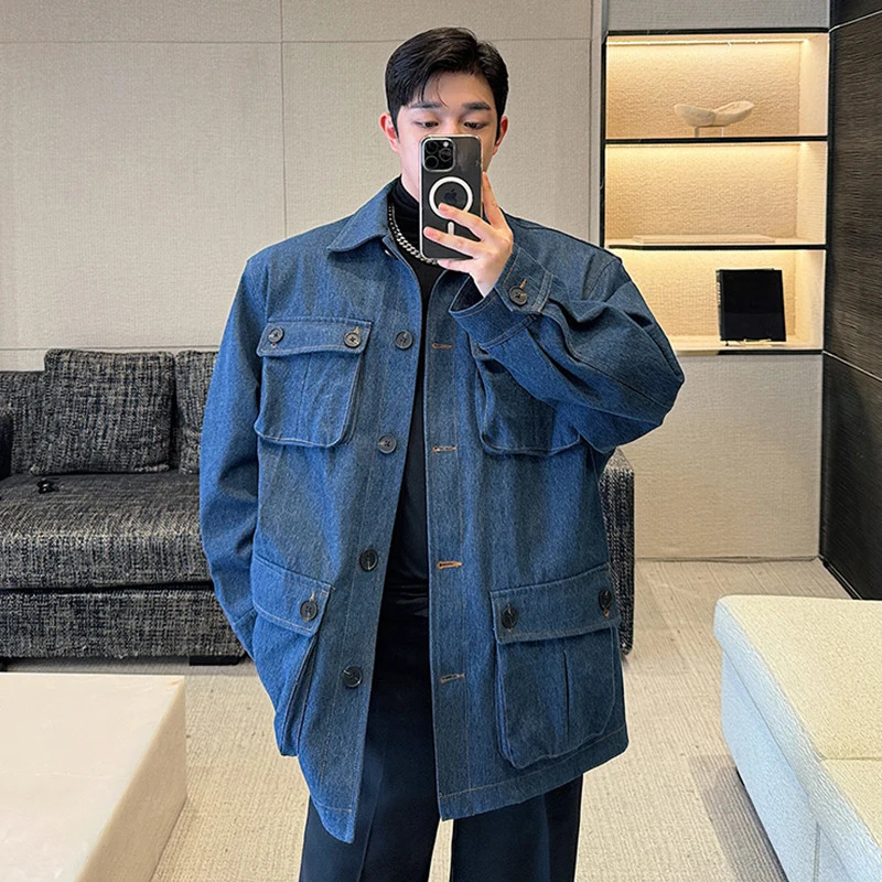 LUZHEN Workwear Multi Pocket Washed Denim Jacket Original Niche n Loose Trendy Retro Coats Male Clothing LZ6487 250207