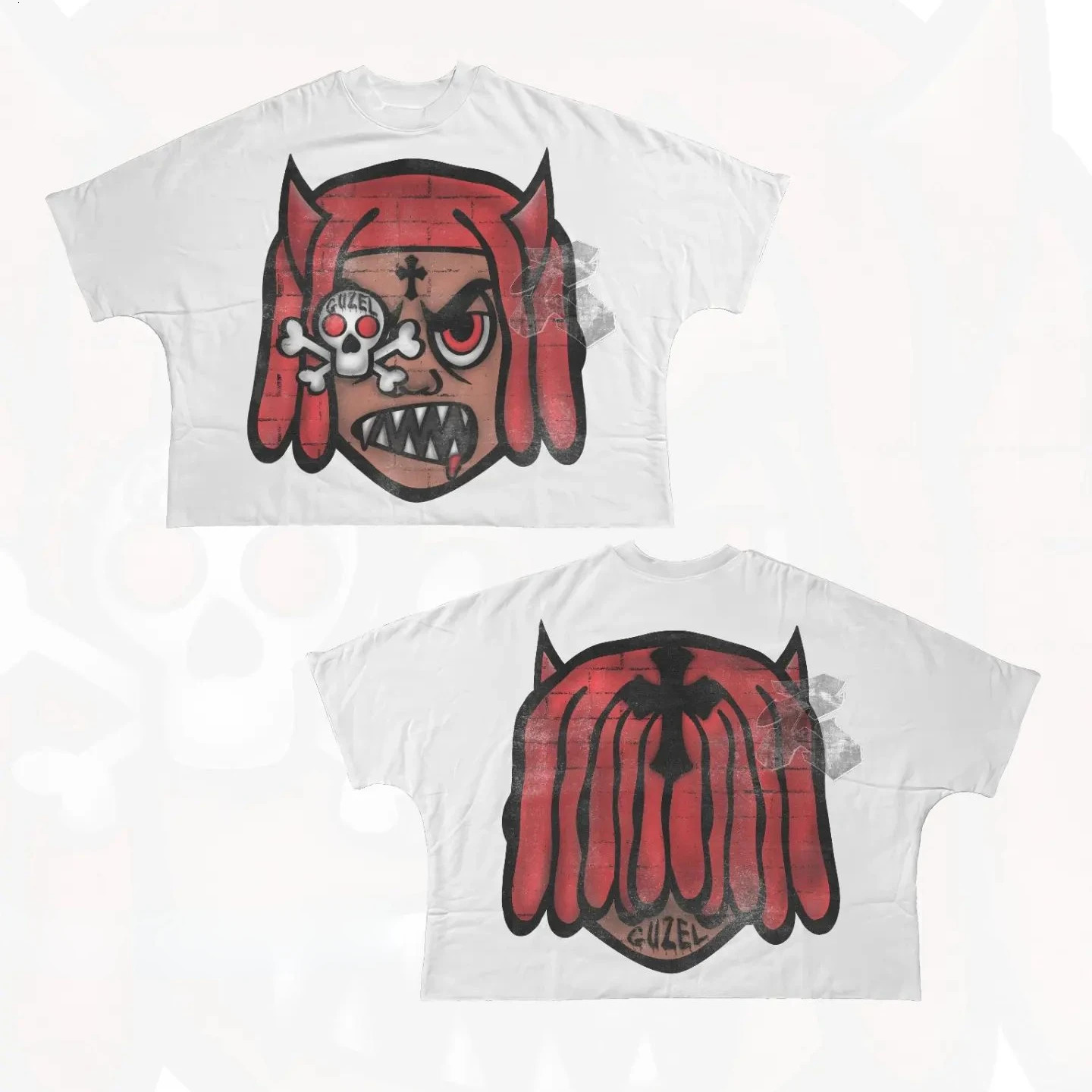 Y2K Short Sleeve Men Women Harajuku Gothic Cartoon Characters Graphic Printed Oversized T Shirt Hip Hop Cotton Drop Sleeves Tops 250208