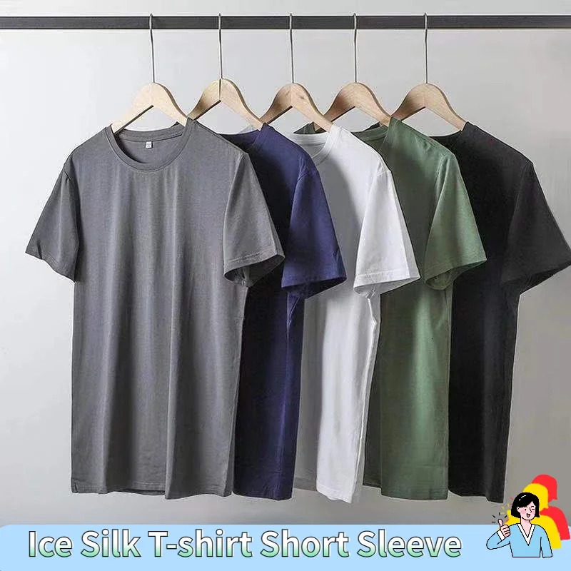 Ice Silk T-shirt Mens Short Sleeve Solid Summer Thin Quick Drying Elastic Modal Cotton Ice Feel Top Half Sleeve 250208