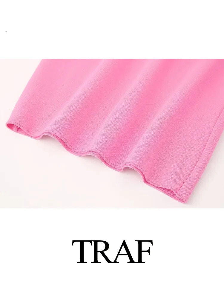TRAFZA 2024 Womens Pink Dress For Beach Party Midi Dres Solid Strapless Backless Off Shoulder Slim Long Dresses Summer 250207
