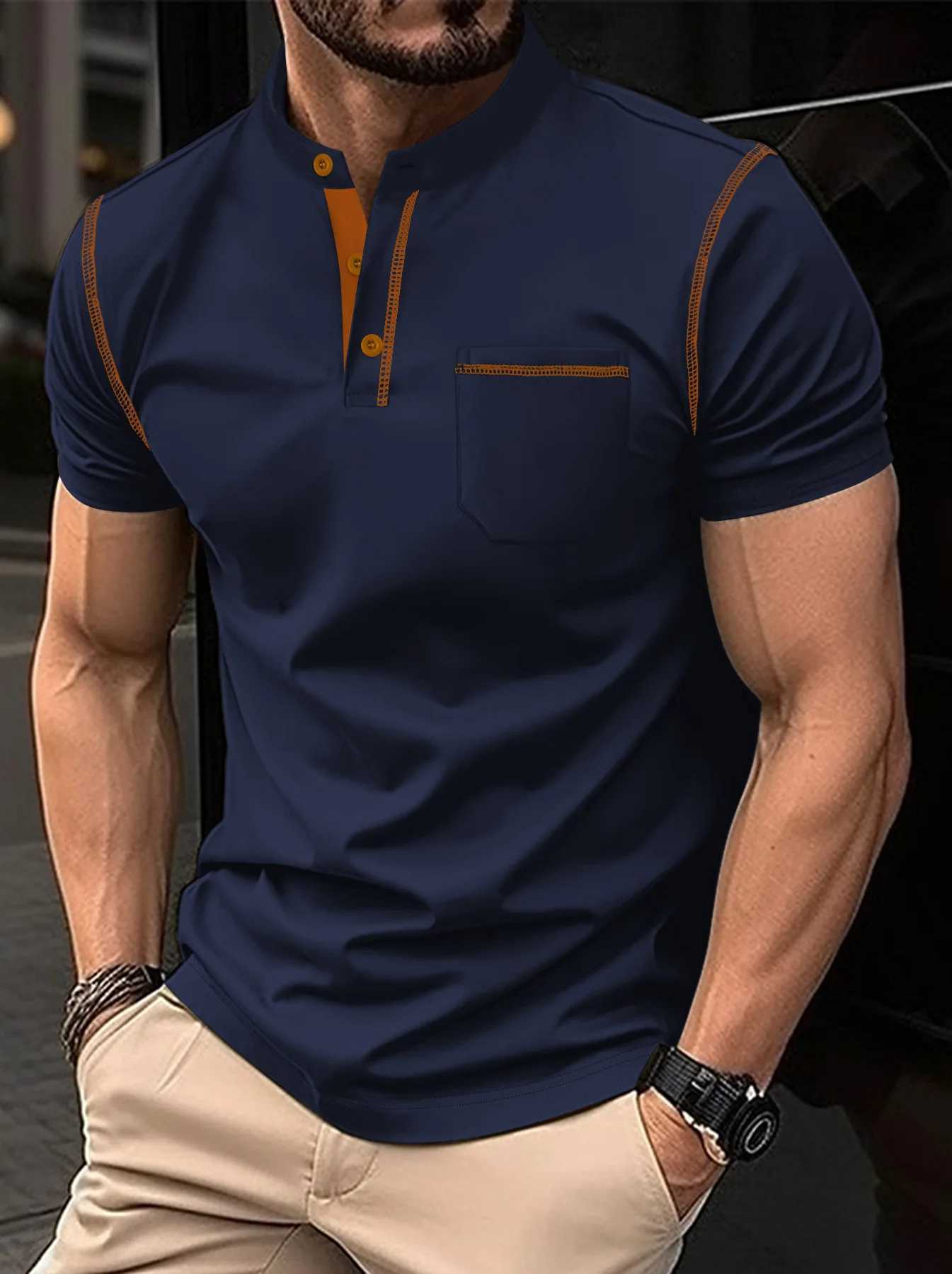 Europe and the United States Summer Golf Casual Sports Shirt Stand Collar Men Fitness Cotton Blended Polo Shirt New Muscle Men Y250707 Y250707