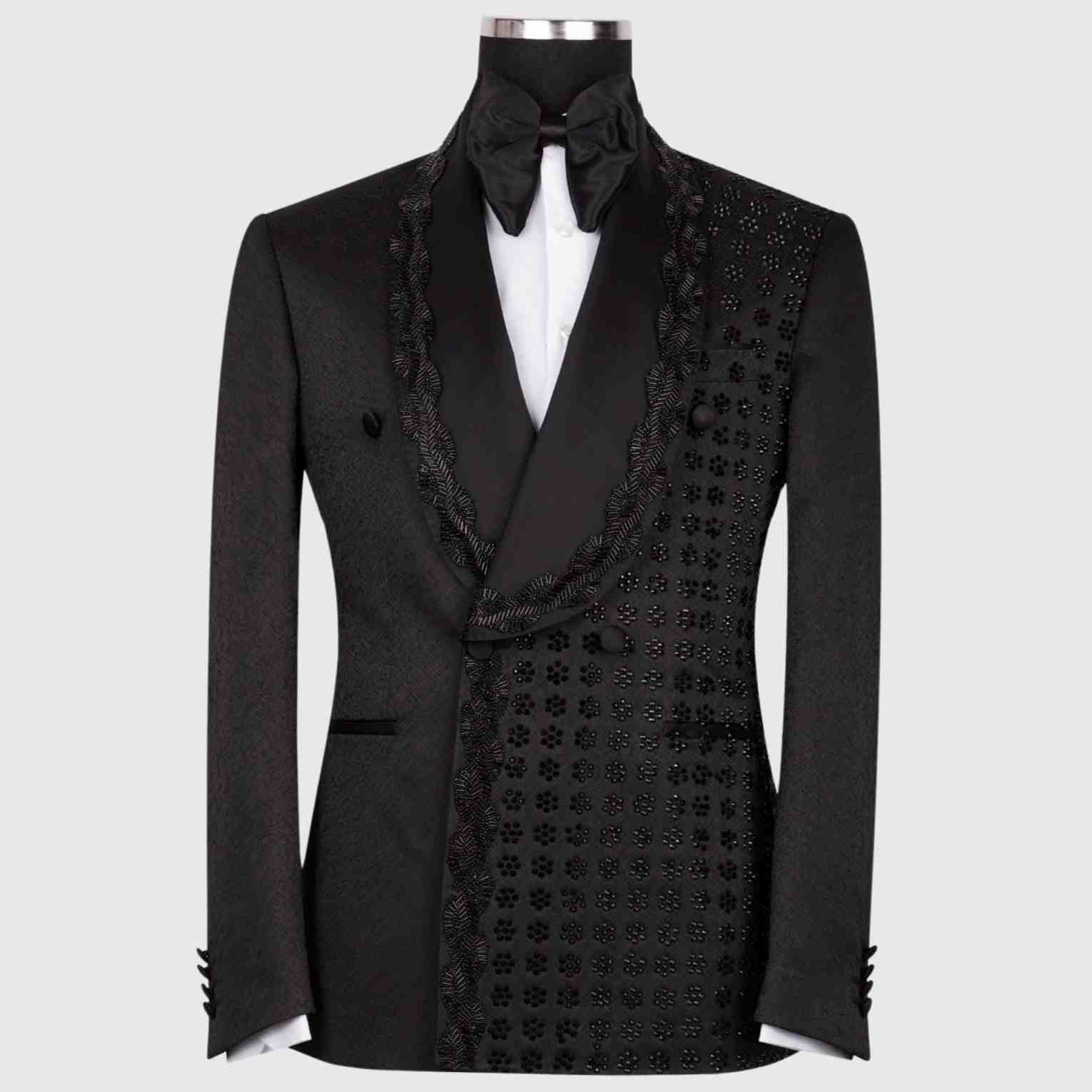Vintage Men Suits Slim Fit 2 Pieces Shawl Lapel Beading Classic Men Wedding Suits Groom Double Breasted (Blazer+Pants) Customized