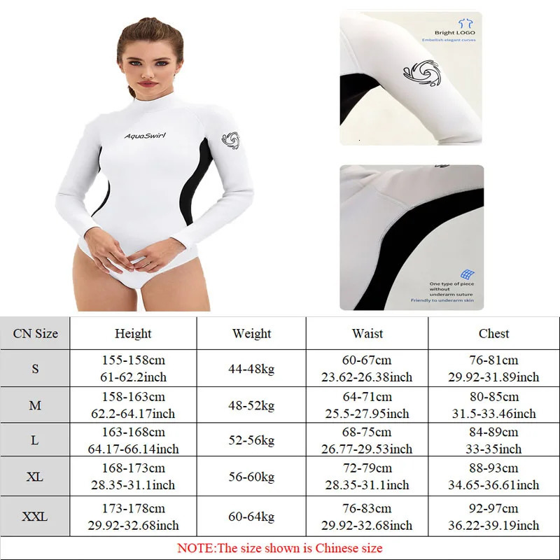 Women 2.5mm Neoprene Snorkeling Wetsuit Long Sleeve Surfing Clothes Anti-cold CR Bikini Swimwear Scuba Dive Free-diving Suit 250121
