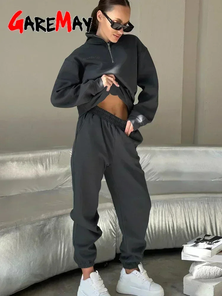 Autumn Womens Tracksuit with Zipper Cotton Oversize White Casual Two Piece Set Women Classic Sports Trouser Suits for Women 250207