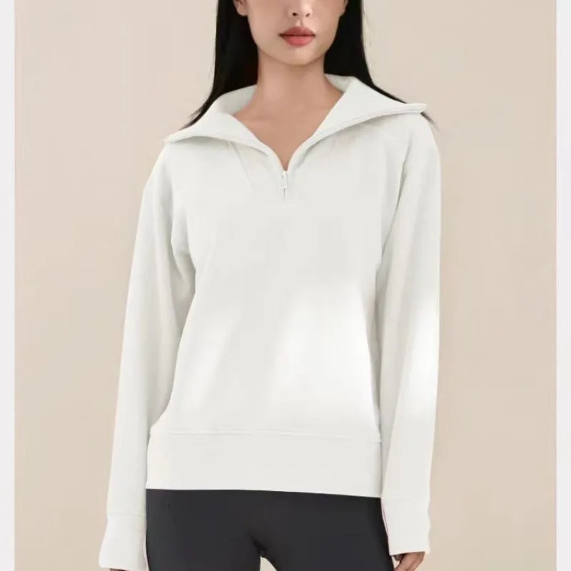 Mock Neck Thick Sweatshirt Autumn Winter Simplicity Solid Color Long Sleeve Tops Office Lady Allmatch Casual Zipper Coat 250207