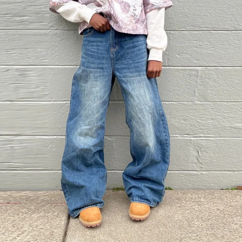 Vintage Men Baggy Denim Trousers 2024 Y2k Streetwear Wide Leg Loose Denim Pants Women Fashion Distressed Straight Long Pants 250226