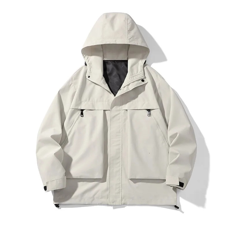 Spring Autumn Mens Windbreaker Jackets Korean Fashion Waterproof Windproof Outdoor Big Pockets Hooded Loose Coat Size 8XL 250207