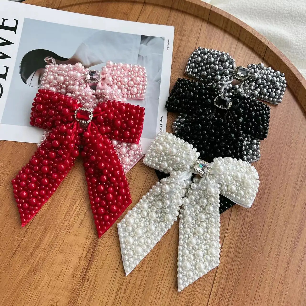 Sweet Pearl Beads Bowknot Hair Clip Ribbon Bow Barrettes For Women Fashion Y2k Hair Accessories HairPin 250221