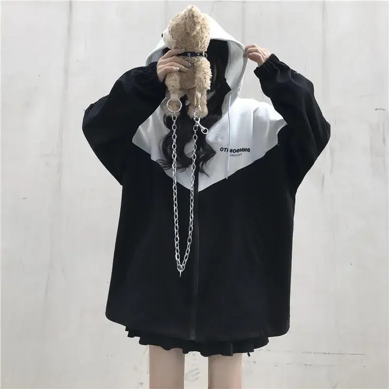 Fashion Zipper Hooded Jacket Women Oversized Varsity Jackets Japanese Female College Coats Korean Streetwear Dropship 250207