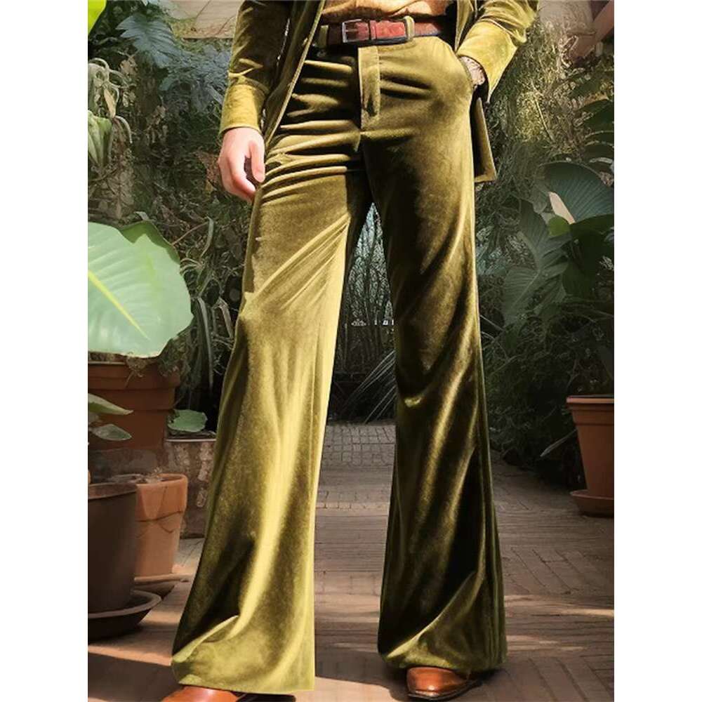 Vacation Fashion Veet Flared Trousers Men 2024 Fall Winter Vintage Solid Color Wide Leg For Mens Casual Pants Streetwear