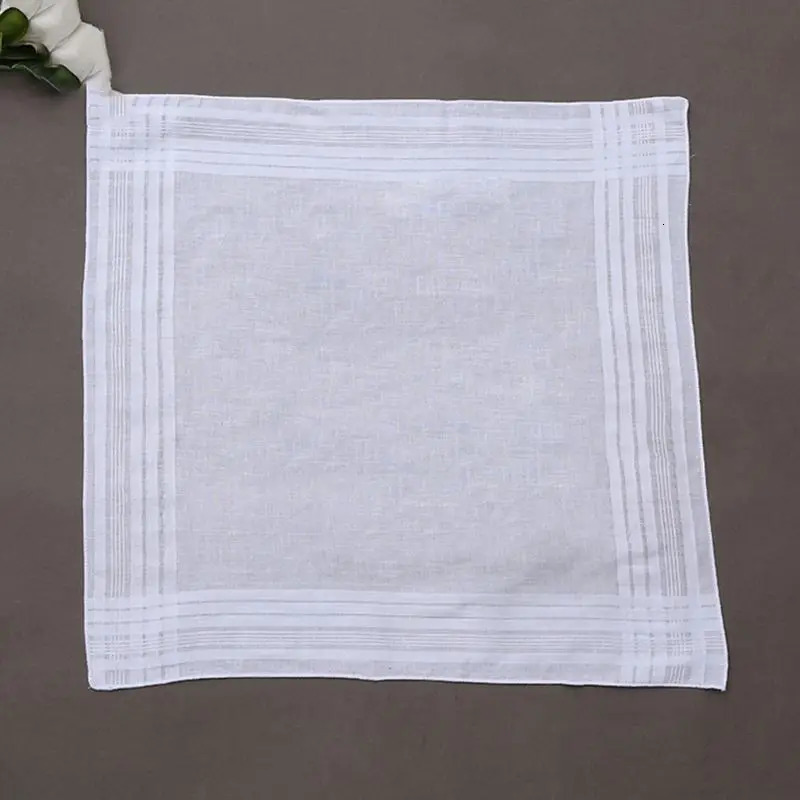 12Pcs/Set 40x40cm Men Women Cotton Handkerchiefs Pure White Classic Hankies Jacquard Striped Pocket Square Towel DIY Painting 250221