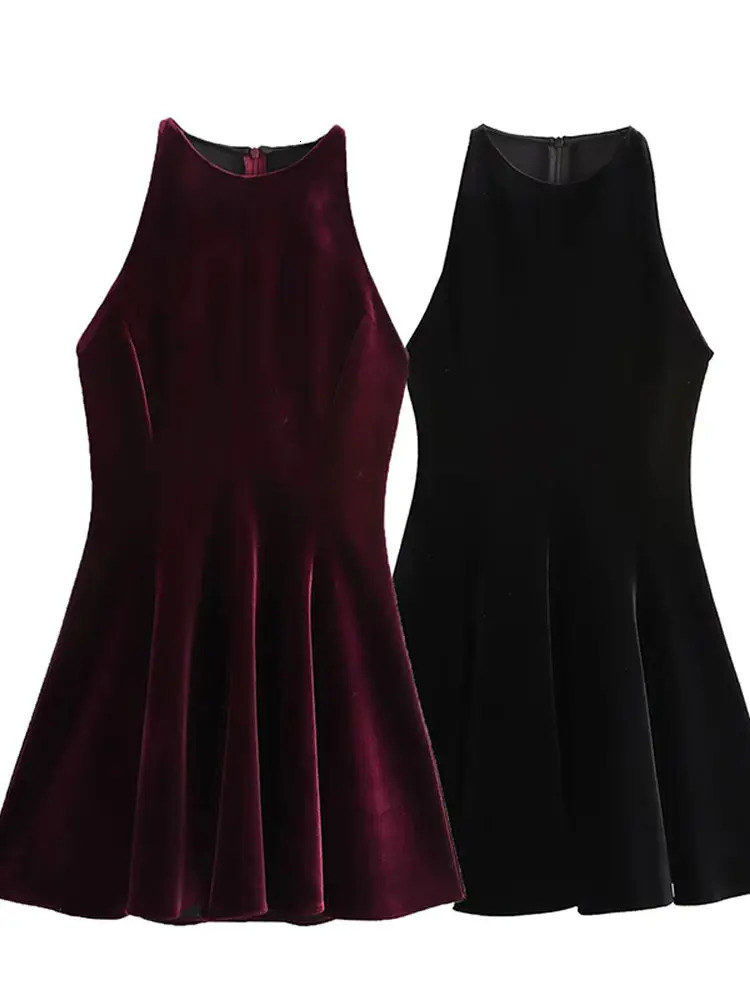 Fashion Velvet Mini Dress For Women Elegant Sleeveless Short High Waist Party Lady Aline Slim Christmas Evening Dresses 250208Z