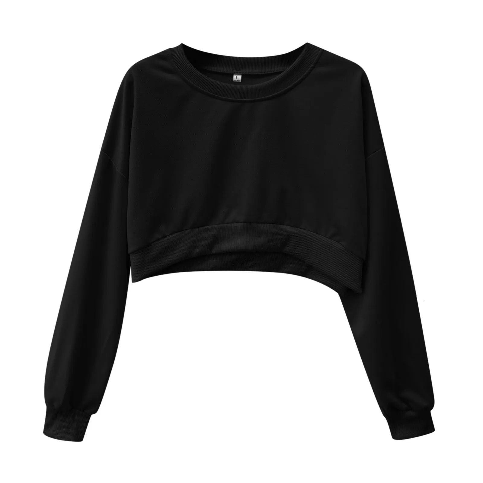 2024 cut hoodie casual Y2k loose fit sportswear solid color long sleeved round neck Korean style 250208Z