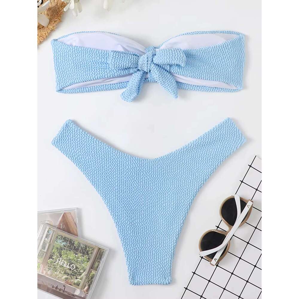 New Sexy Ribbed Bandeau Brazilian Swimwear Women Swimsuit Female Thong Bikini Set Two Pieces Bathing Suit Bathers