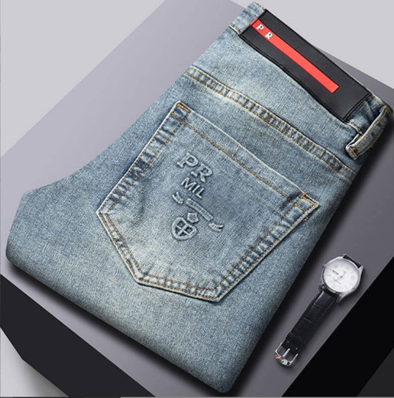 Autumn New Mens Brand designer Ripped embroidery Slim Fit Elasticity jeans men's straight Business Famous classic Casual Trousers Multiple styles
