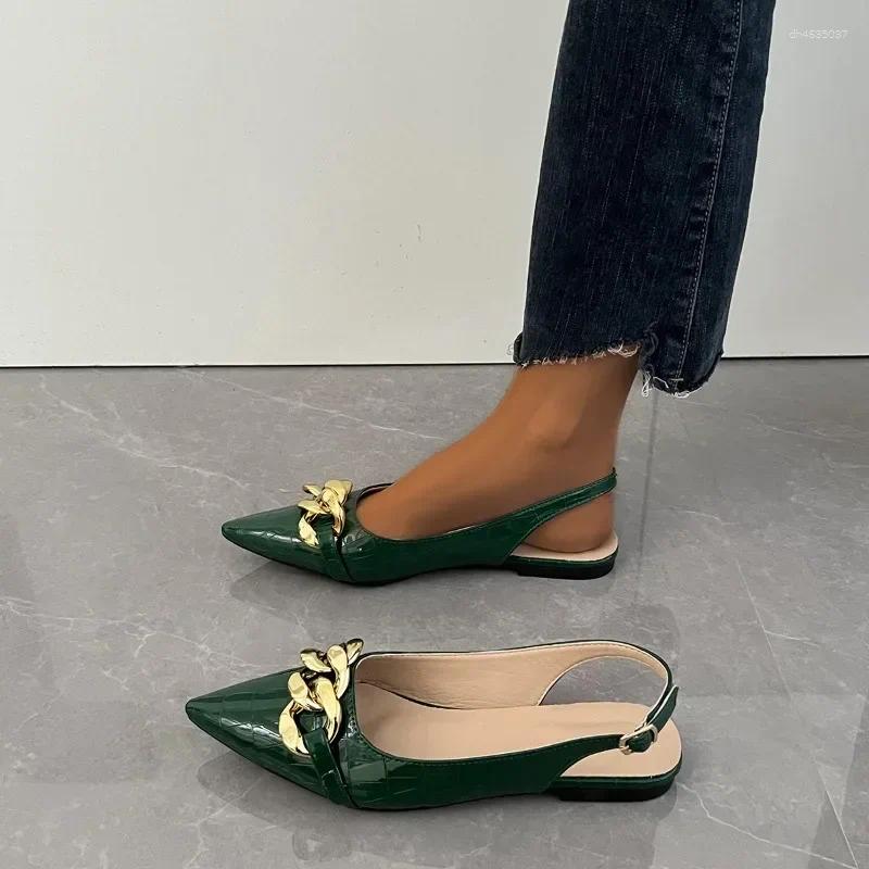 Sandals Women's 2025 Summer Fashion Metal Chain Flats Pointed Toe Ladies Casual Shallow Shoes Women Designers hurenlakeshoes hurenlakeshoes