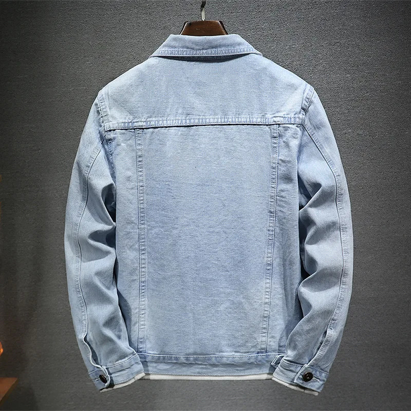 Autumn Denim Jacket Men Turn Down Collar Coat for Retro Hip Hop Style with Multi Pockets Casual Streetwear 250207