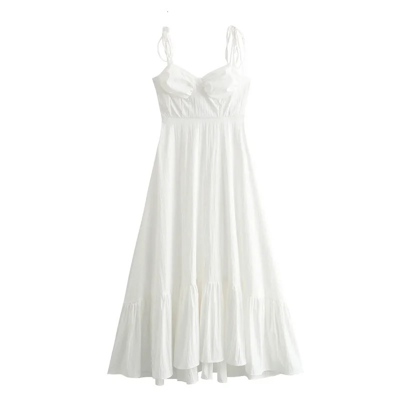 TRAF White Long Dresses 2024 Women Summer Elegant Evening Party Butterfly Midi Dress Ladies Fashion Pleated Slip 250207