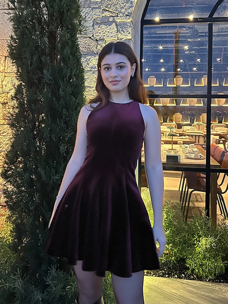 Fashion Velvet Mini Dress For Women Elegant Sleeveless Short High Waist Party Lady Aline Slim Christmas Evening Dresses 250208Z