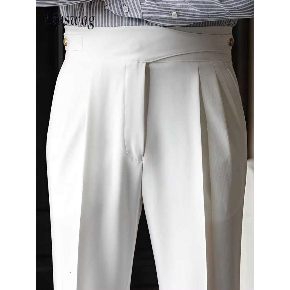 Naples Trousers 2025 Spring Autumn New Fashion Belt-up High Waist Slim Men Business Casual Solid Color Straight Pants