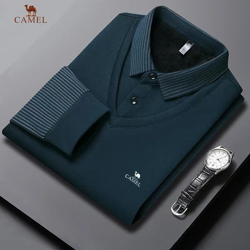 Spring and summer mens street fashion lapel button solid color highend casual comfortable sports long sleeved polo shirt 250207