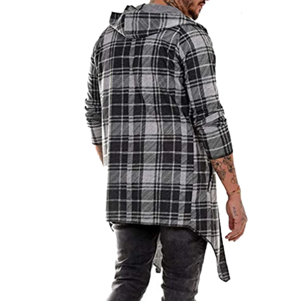 Autumn Winter Men Sweatshirt Long Sleeve Plaid Casual Outwear Mens Shirt Coat Hoodies Hooded Hat Cardigan 250207