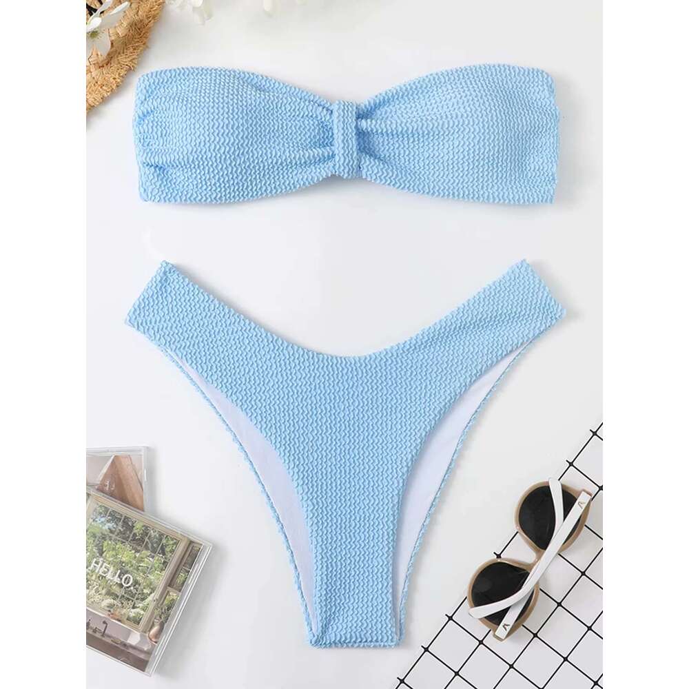 New Sexy Ribbed Bandeau Brazilian Swimwear Women Swimsuit Female Thong Bikini Set Two Pieces Bathing Suit Bathers