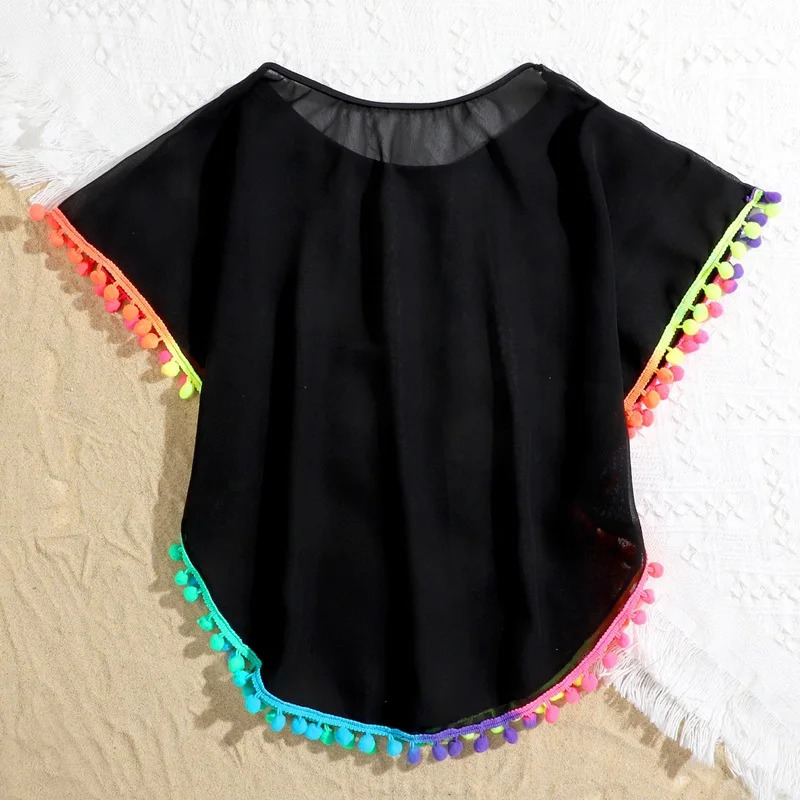 Toddler Baby Girls Swimsuit Coverup Beach dresses Tassels Cover Up Pompom Poncho Rash Guards 250208Z