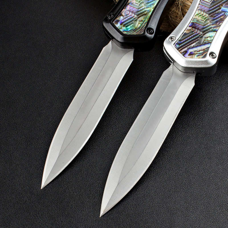 Top Quality Tactical Knife 440C Stone Wash Double Edge Spear Point Blade Zn-al alloy /Abalone shell Handle EDC Pocket Knives 2 Styles