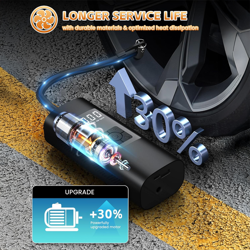 Portable air compressor 180PSI&10000mAh portable air pump, precise pressure LCD display, 3x fast inflation suitable for car, bicycle, and motorcycle t