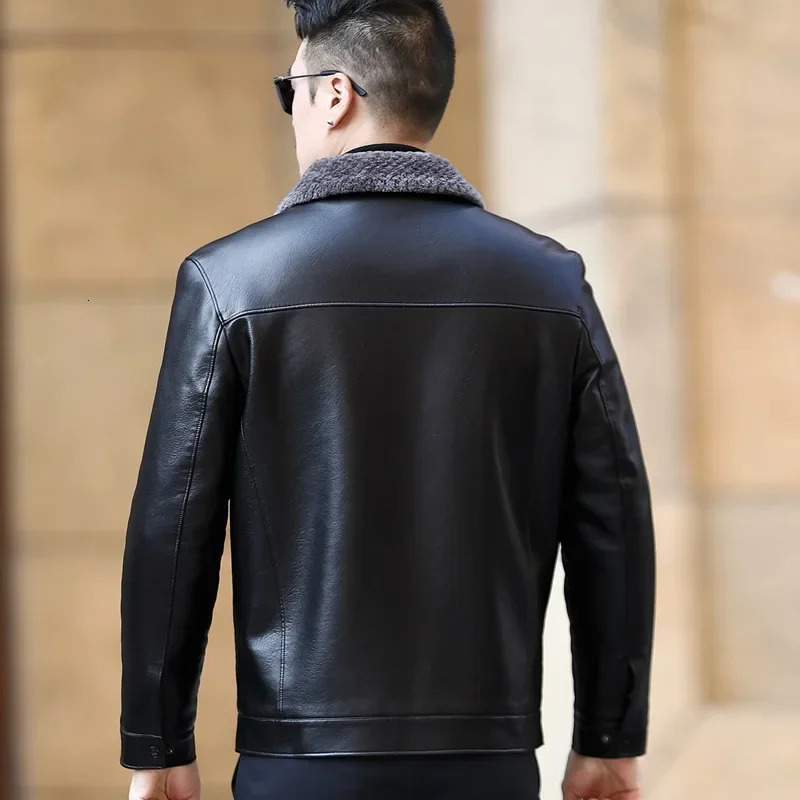 Mens Fur One Casual Thickened Motorcycle Jacket Fashion Leather Male Plus Cashmere Sheep Short Coat 250109