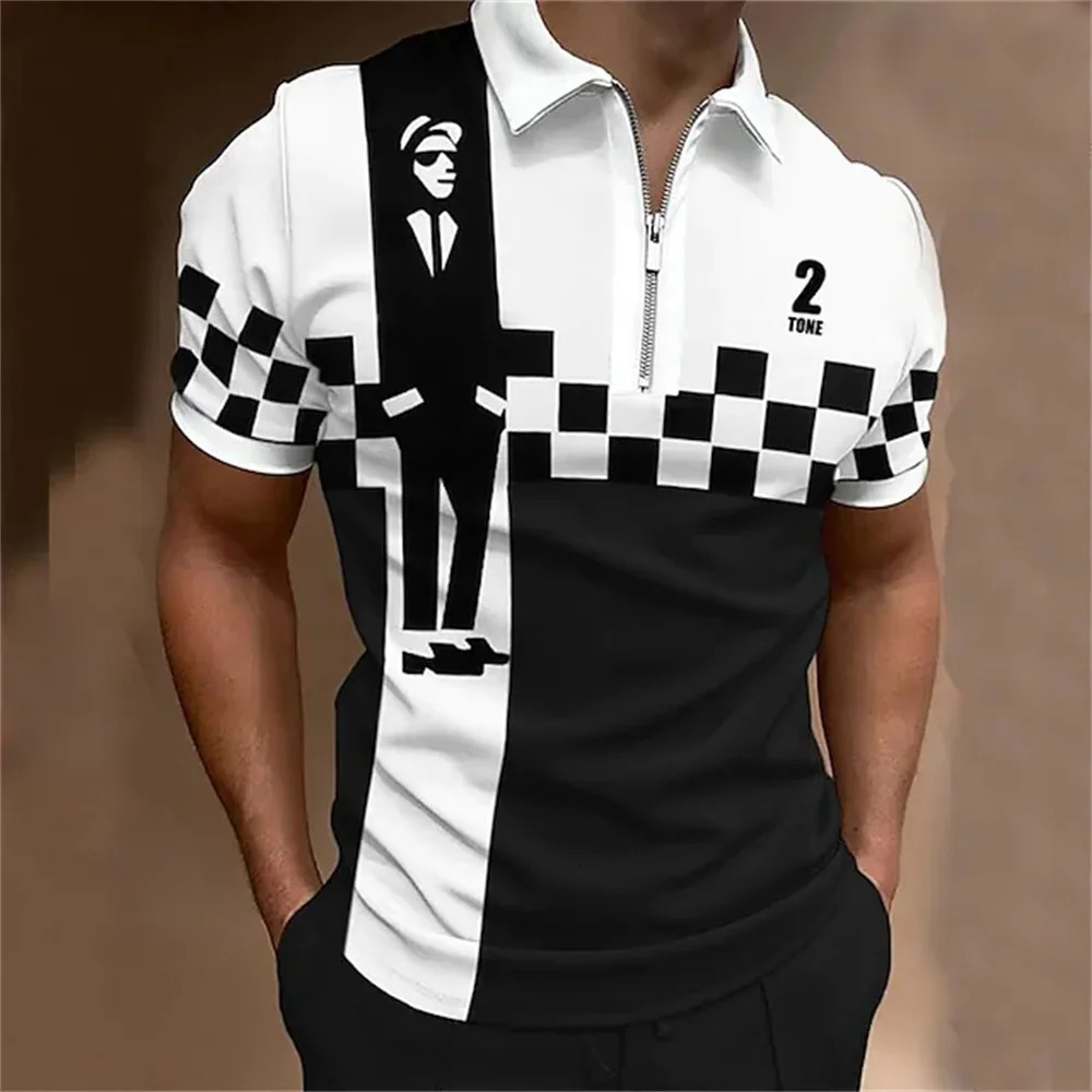 Mens Polo Golf Plaid Turndown Short Sleeve Zipper Clothing Funny Comfortable Beach Tee Man Tops Original Shirts Quality 250208