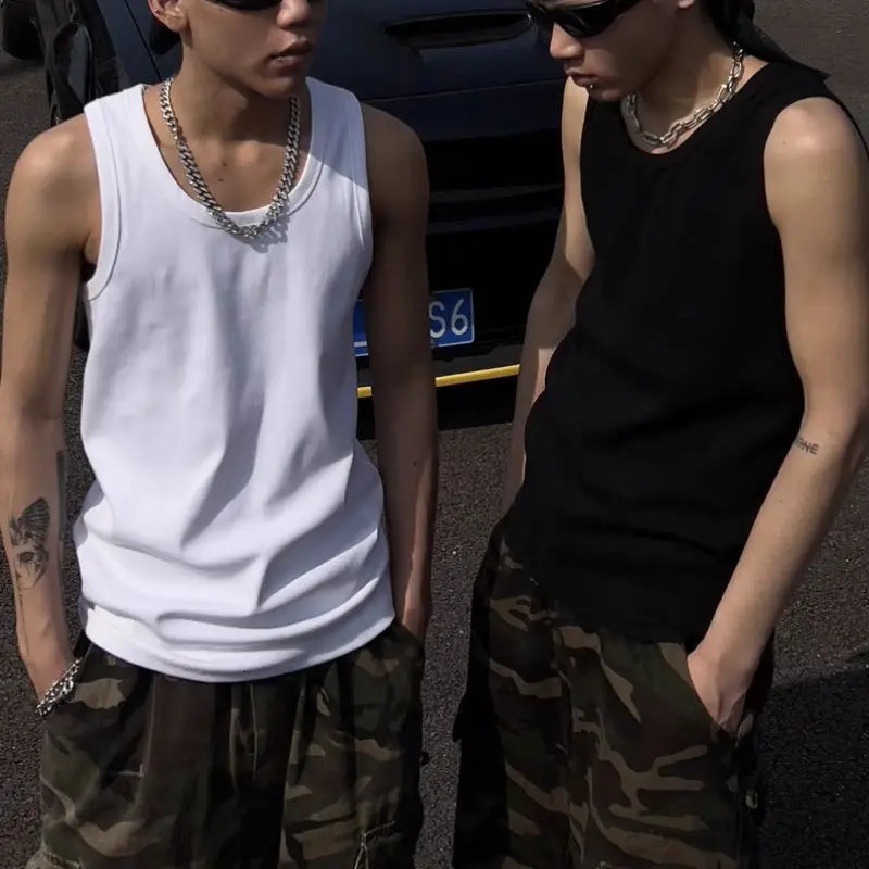 100 Cotton Mens Sleeveless Tank Top Solid Muscle Vest Undershirts Square Neck Gymclothing Tees Whorl Tops Bodybuilding 250207