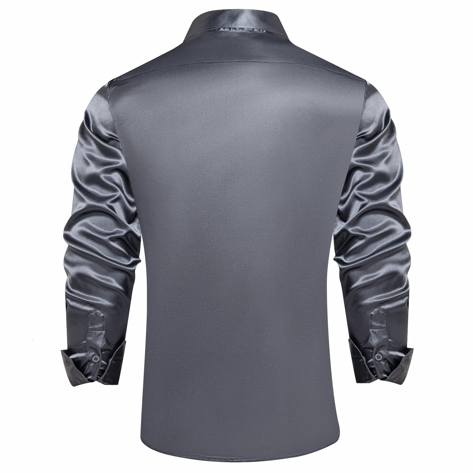 Silk Satin Mens Long Sleeve Shirt Dark Grey Brown Orange Purple Solid Color Button Down Collar Dress Shirt for Party 250207