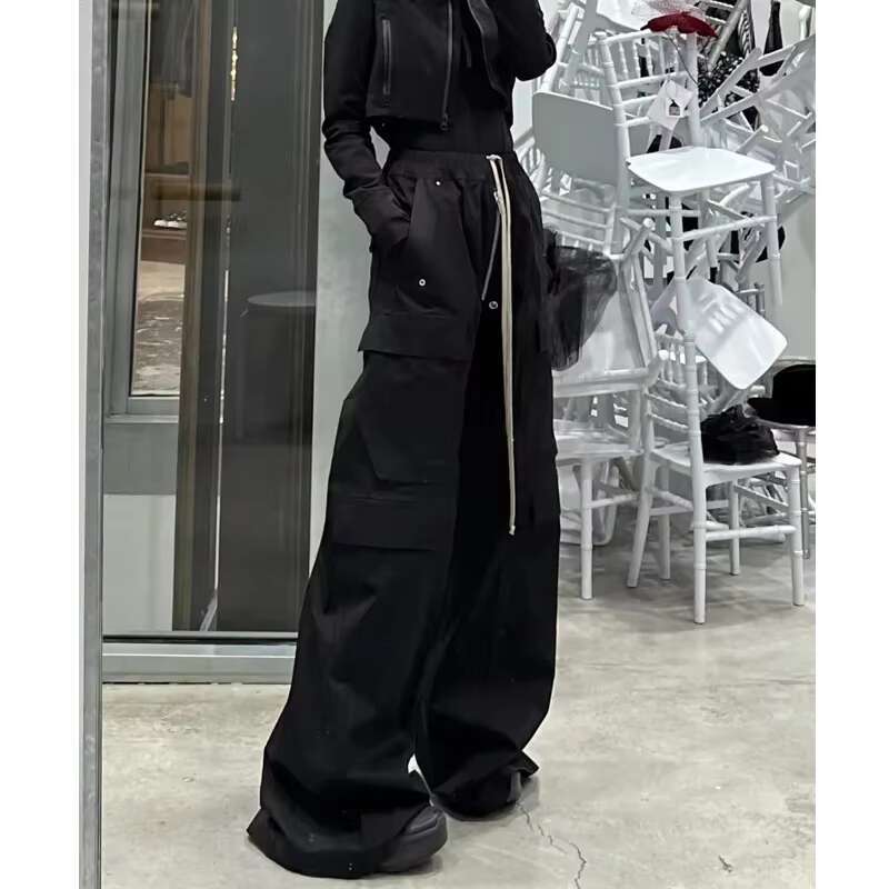 Baggy Cargo For Men Trendy Black Bell-bottom Multiple Pockets Casual Streetwear Sweat Pants Mens