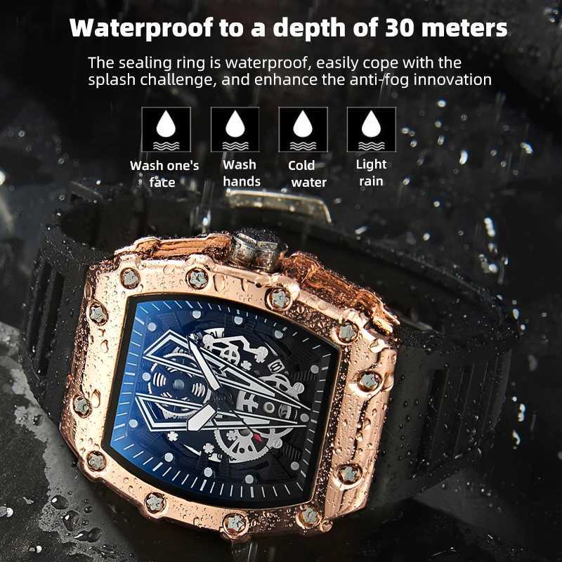 Brand New Mens Watch Fashion Automatic Movement Barrel Luminous Waterproof Clock Sports Males Silicone Strap Quartz Wristwatch Z250207