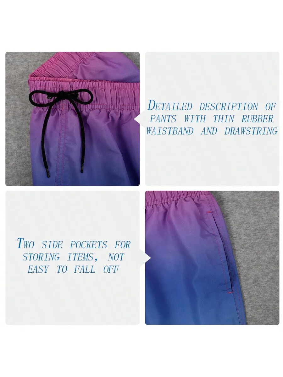 Mens beach shorts gradient color block brushed summer mens swim trunks elastic waist 3D printed breathable short streetwear 250208Z