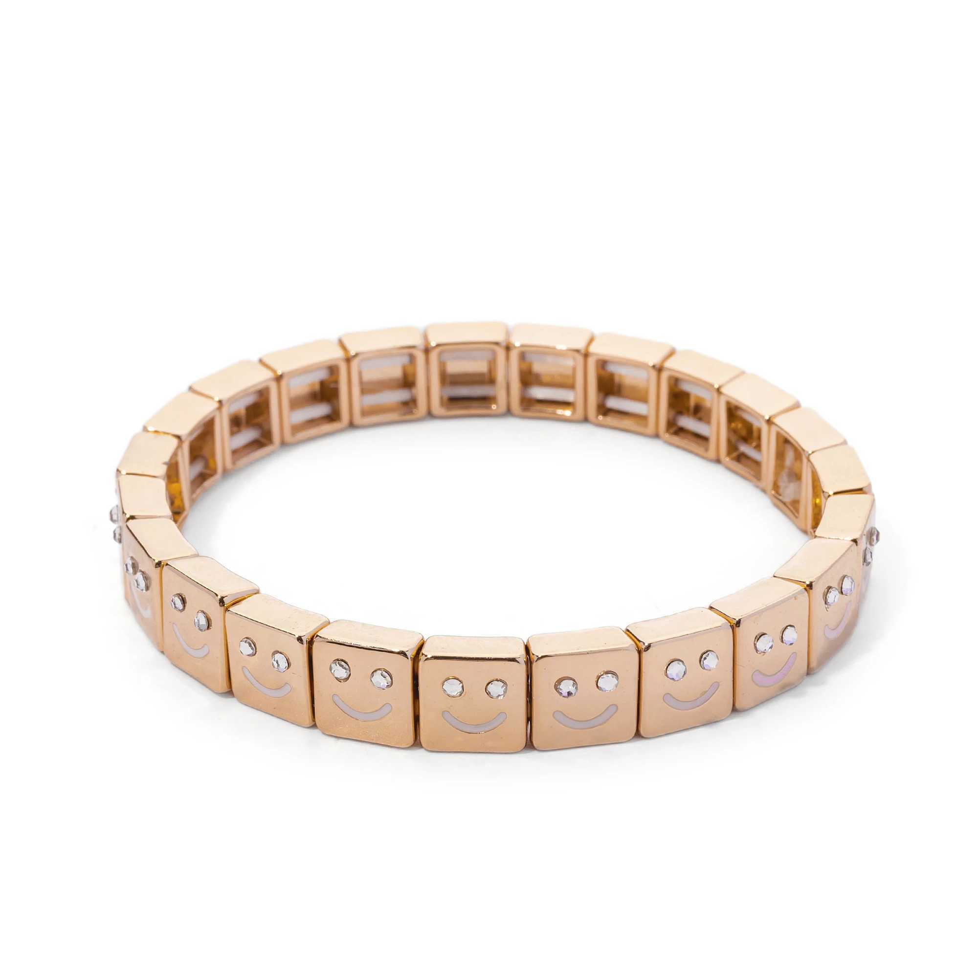 2024 New Gold Color Bangle Happy Elastic Bracelets For Women Beaded Accessory Y250208