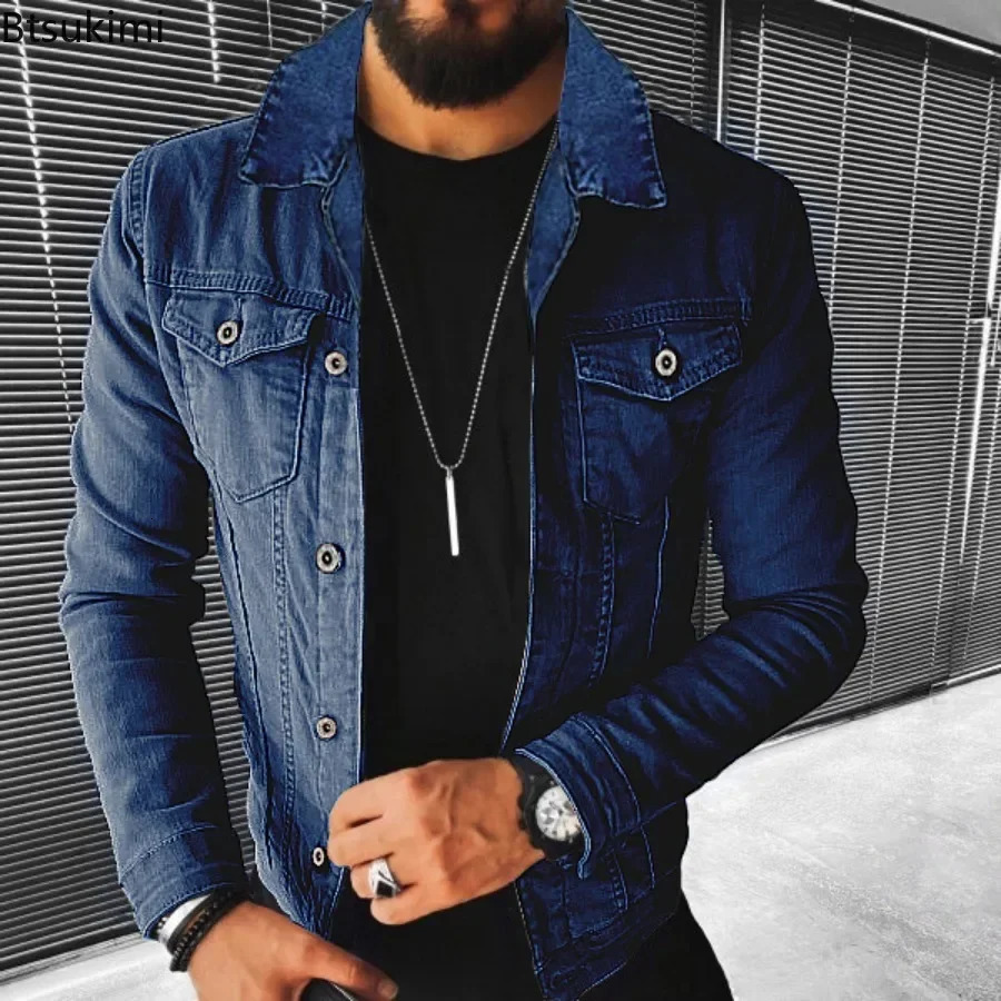 Mens Denim Jackets Spring Autumn Casual Slim Fit Stylish Motorcycle Jean Man Lapel Tops Trend Streetwear 250207