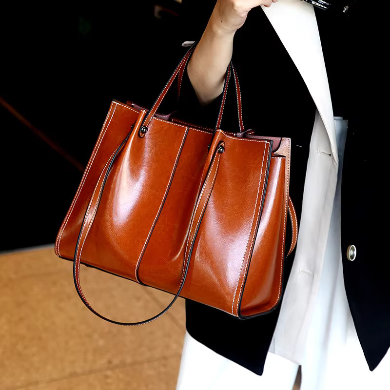 Hifashion Retro Genuine Leather Large Tote For Women 2024 Trend Designer Shopper Female Shoulder Bags Work Ladies Handbags