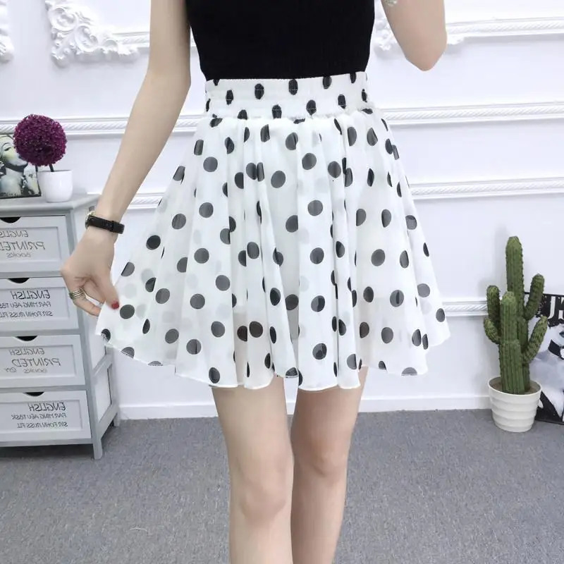 Womens Floral Skirt Chiffon Korean Vintage Highwaisted Sexy White Polka Dot Summer Aline Mini Skirts for Women Fashion Short 250208Z