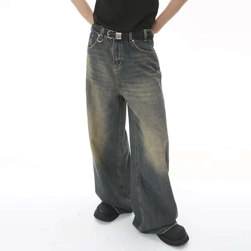 New Men's and Women's Vintage Hong Kong Style Old Loose Wide-leg Mopping Jeans