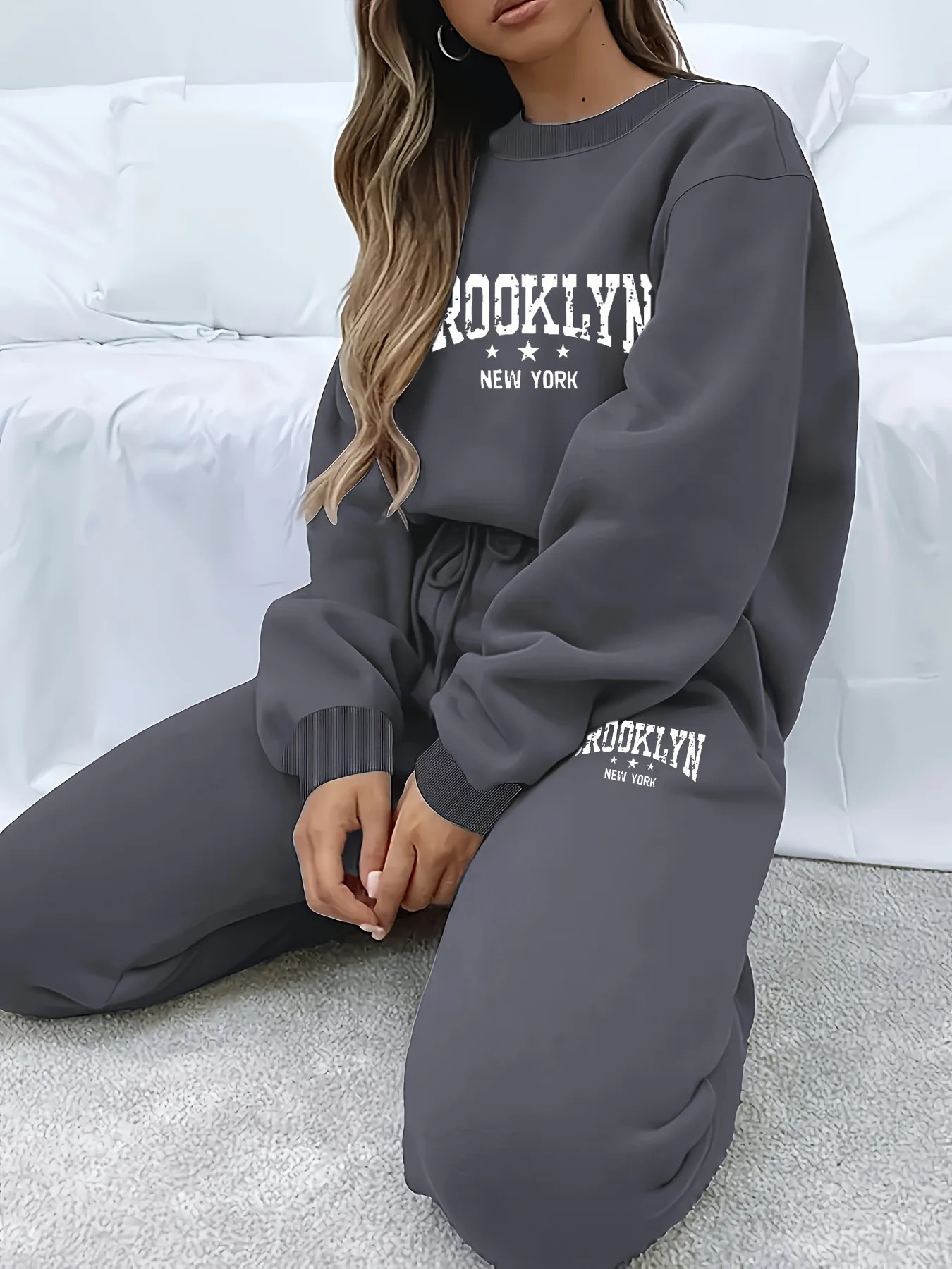 Autumn Winter Womens Sweater Pants Set Women Hoodie set Street Hip Hop Clothing Casual Female Clothing Plush sweatshirt 250207
