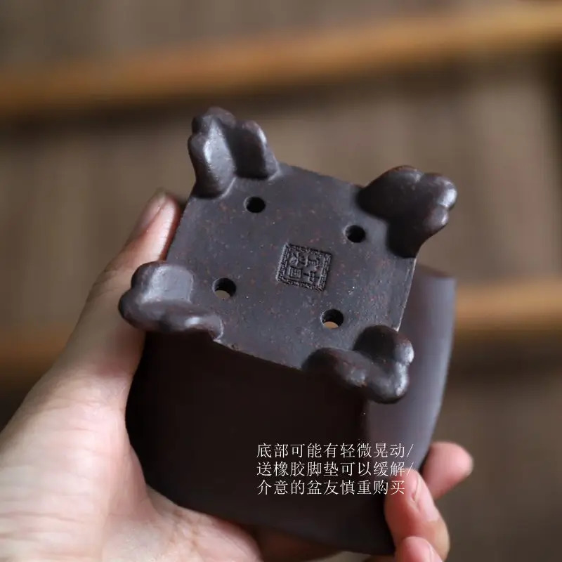 PurPle Clay Ceramic Square Bonsai Pot Tradition Chinese Shape Garden Decoration 250214