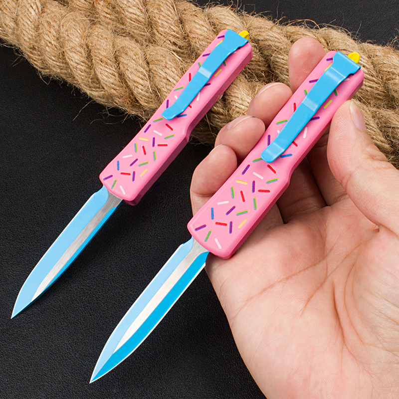 High End Small Tactical Knife D2 Blued Blade Doughnut Aviation Aluminum Handle Outdoor Mini EDC Pocket Knives with Nylon Bag